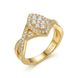 (SIZE-6) 925 sterling silver /14k gold Moissanite DiamondRings JZ103