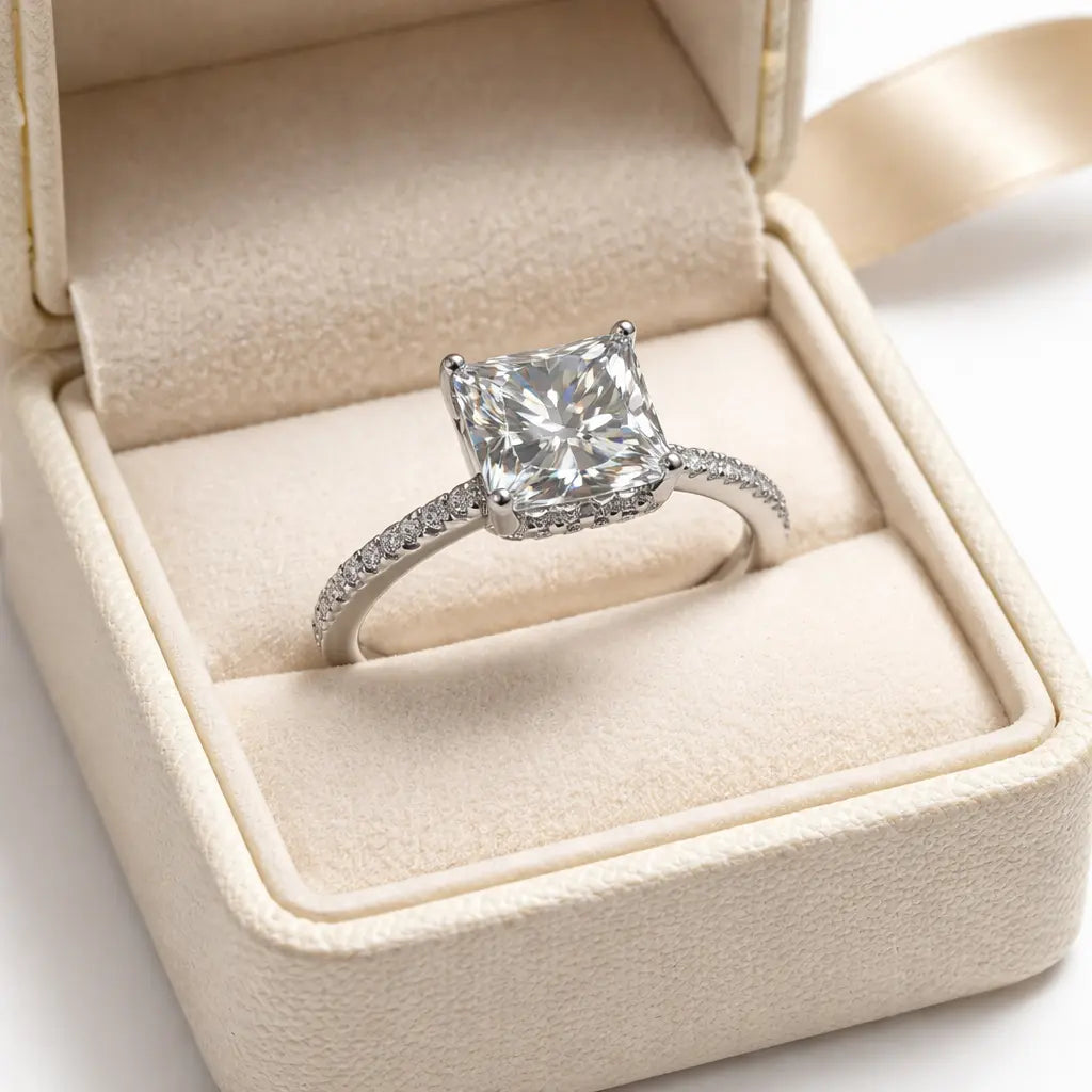 JZ63 4CT Princess Cut Halo Moissanite Ring – Luxury Statement Design 50%offamazon
