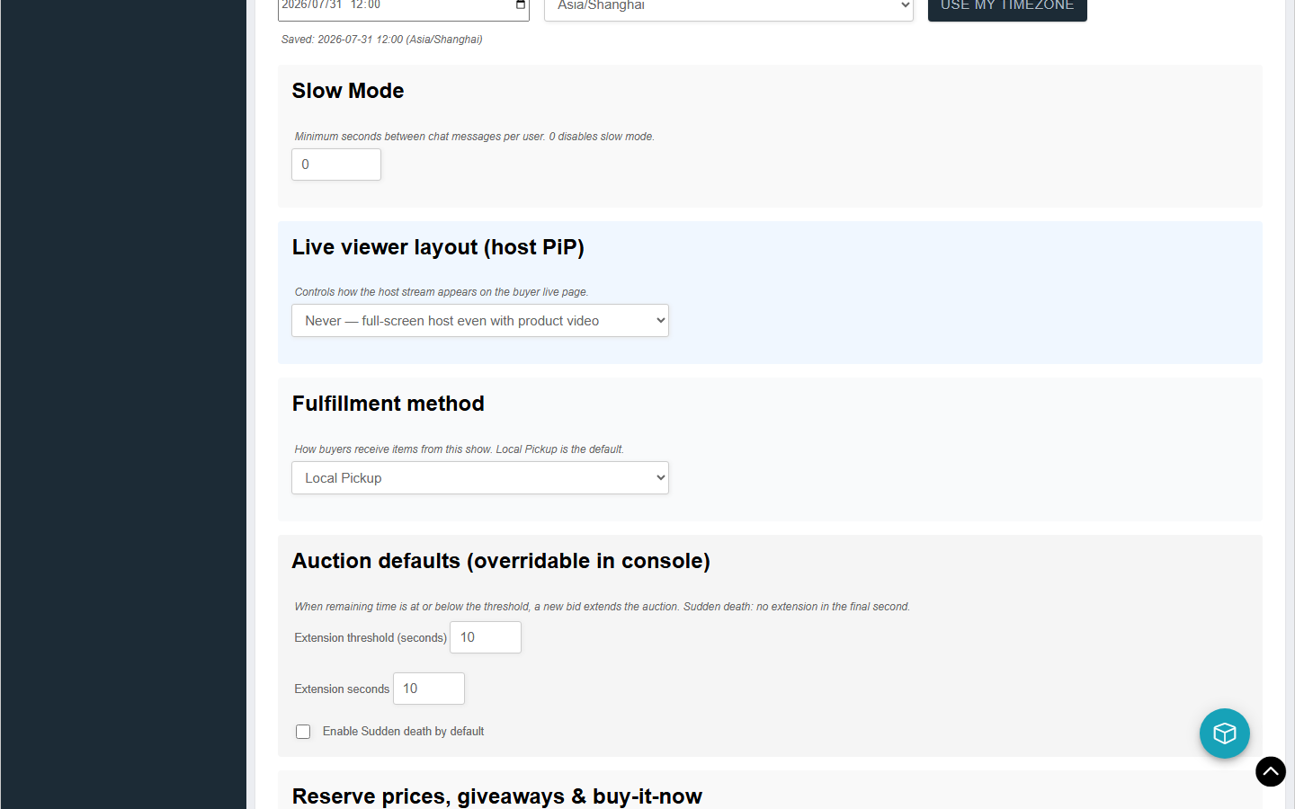 Web: Fulfillment options