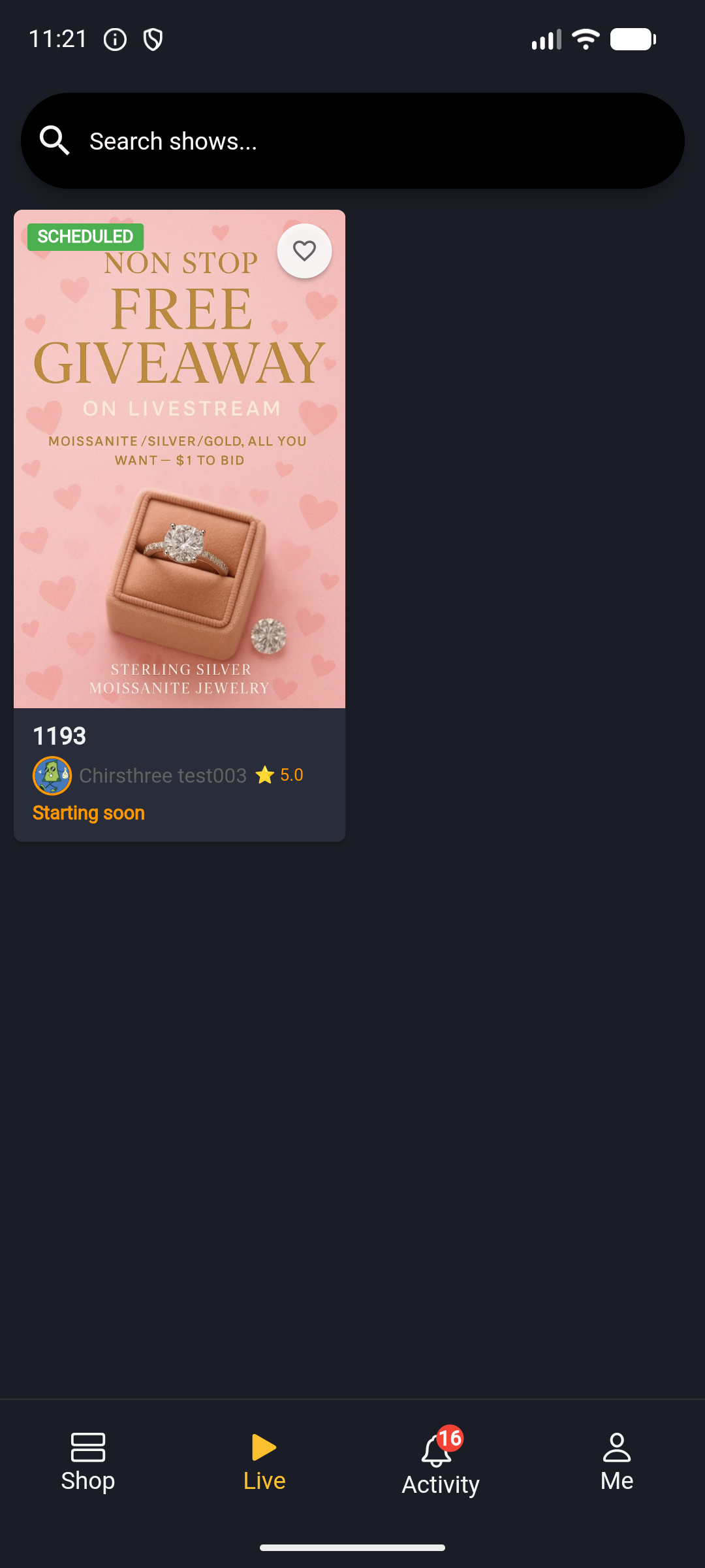 App: Live tab