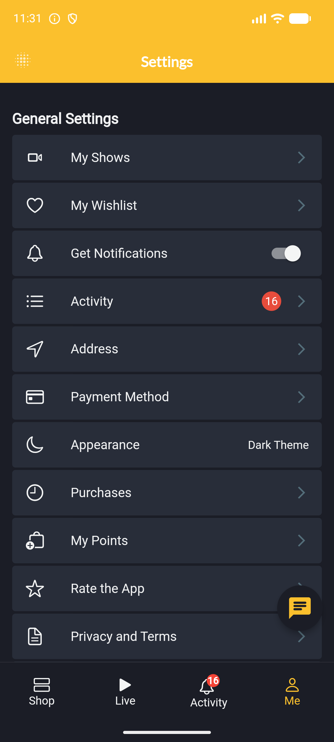 App: Me → Purchases entry