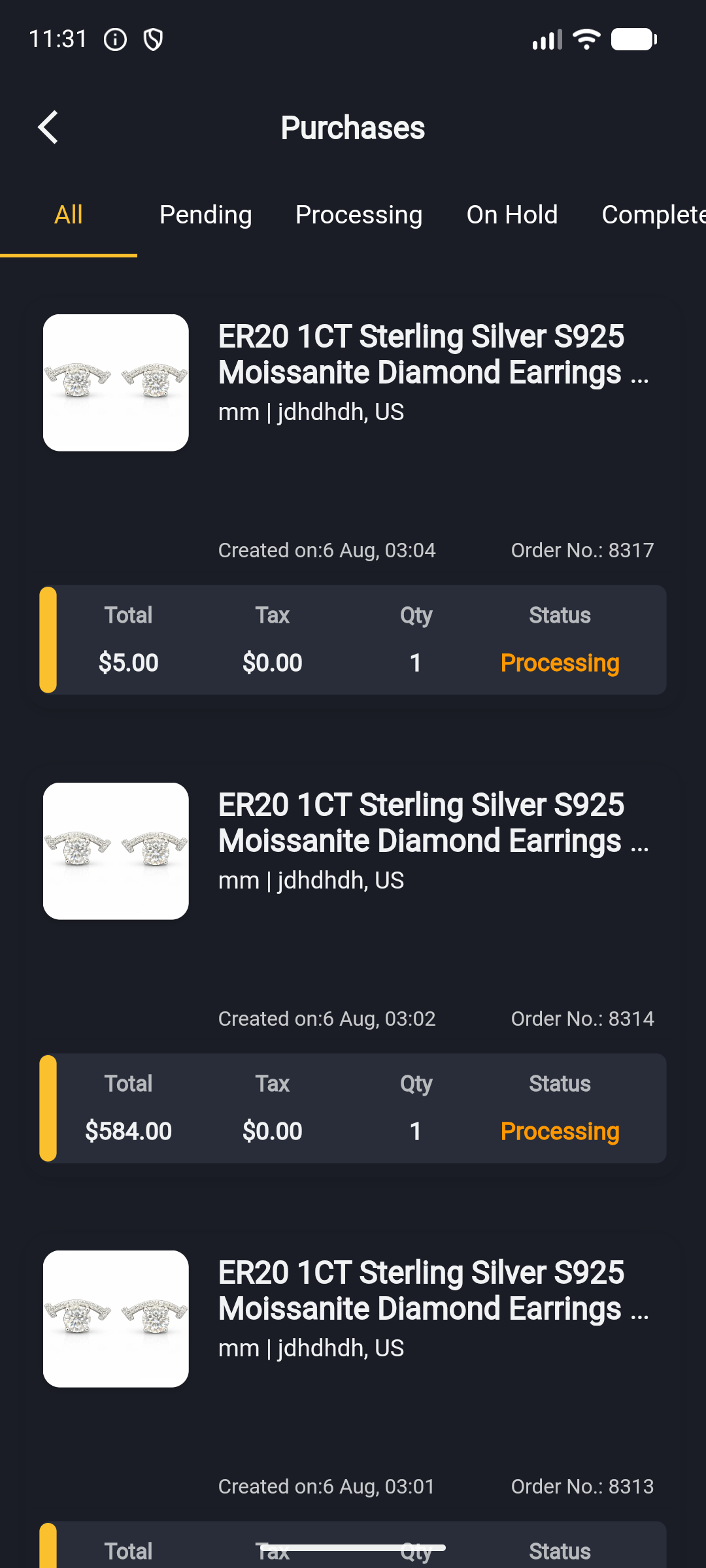 App: Purchases order list
