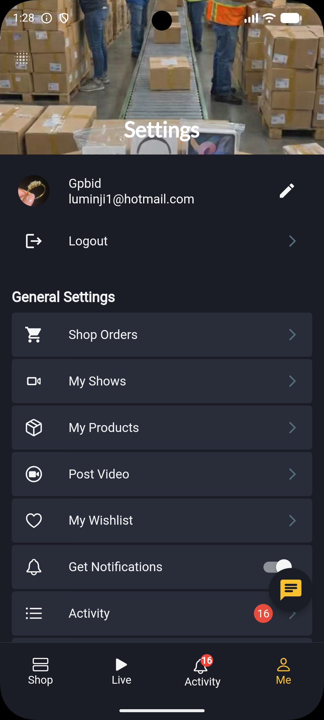 App: Seller Me / Settings