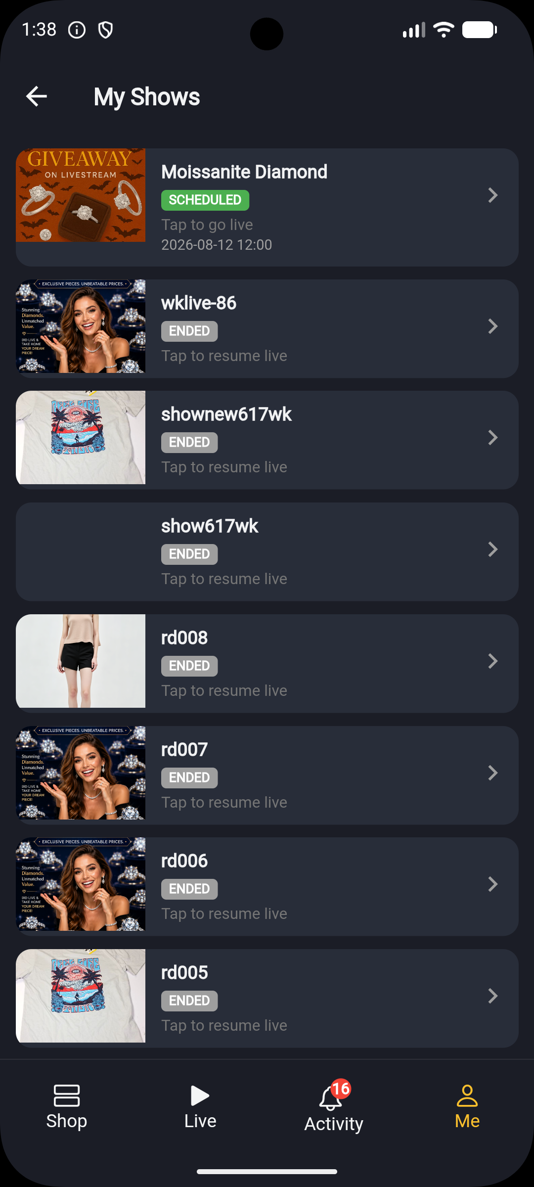 App: My Shows (including SCHEDULED)
